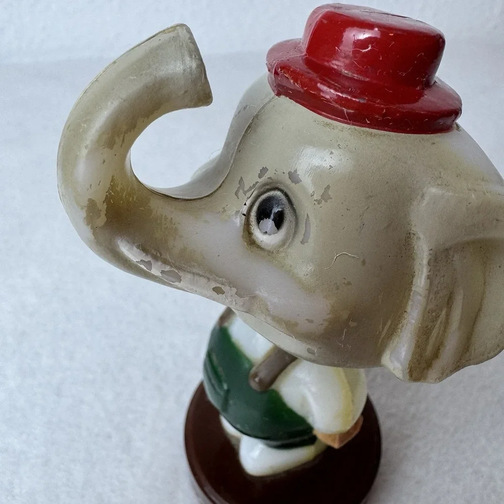 Vintage Plastic Bobble Head Nodder Elephant in Overalls -‎ Political